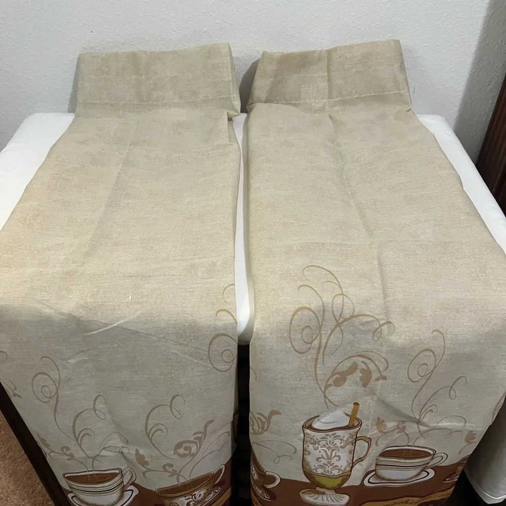 Elegant Cream and‎ Brown 2PC Kitchen Curtains